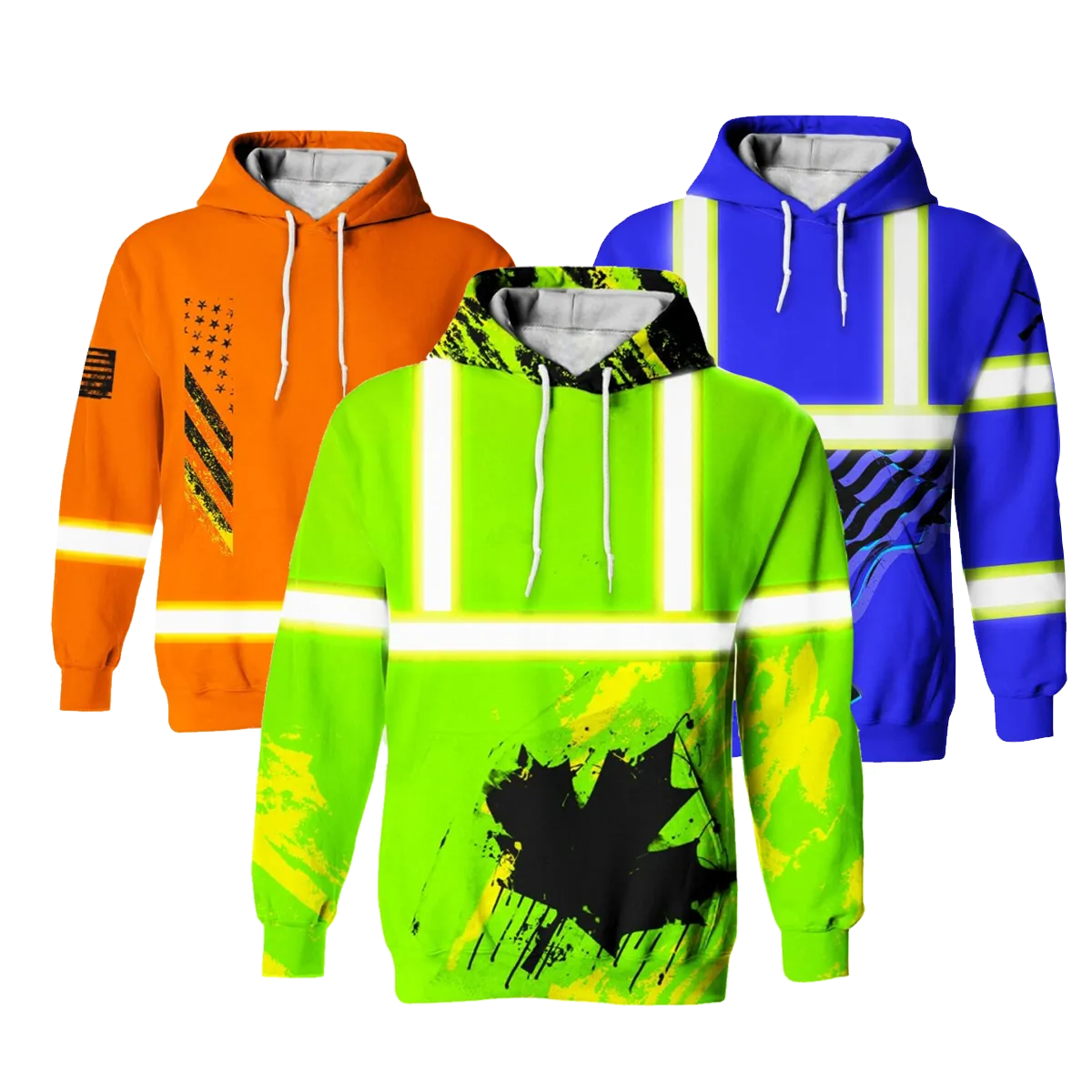 Colorful hoodies with reflective stripes