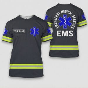 Personalized EMS T-Shirt front and back view with custom name and Star of Life logo
