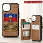 Front view of a Canada wallet case featuring a vibrant flag and intricate design details.