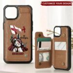 Personalized medieval crusader wallet phone case in brown, featuring St. George on the front.
