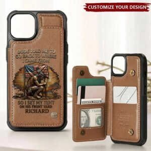 Personalized Native American pride phone case featuring a brown leather design with tribal warrior graphics.