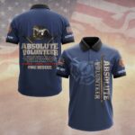 Front view of the absolute volunteer fire rescue polo in navy, featuring a striking logo and badge details.