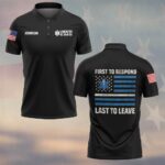 Front view of the black first to respond last to leave hoodie featuring bold text and an EMS emblem.