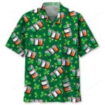 Front view of the beer shamrock shirt featuring vibrant green color and beer mugs design for St. Patrick's Day.