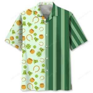 Front view of a Lucky Green St. Patrick's Day shirt featuring fun Irish designs and vibrant colors.