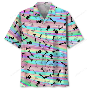 Colorful Hawaiian shirt featuring chess pieces, perfect for summer vibes, showcasing a pastel gradient design.