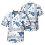 Hi Vis Hawaiian shirt with green flowers and turtles, front view, ideal custom workwear shirt for visibility.