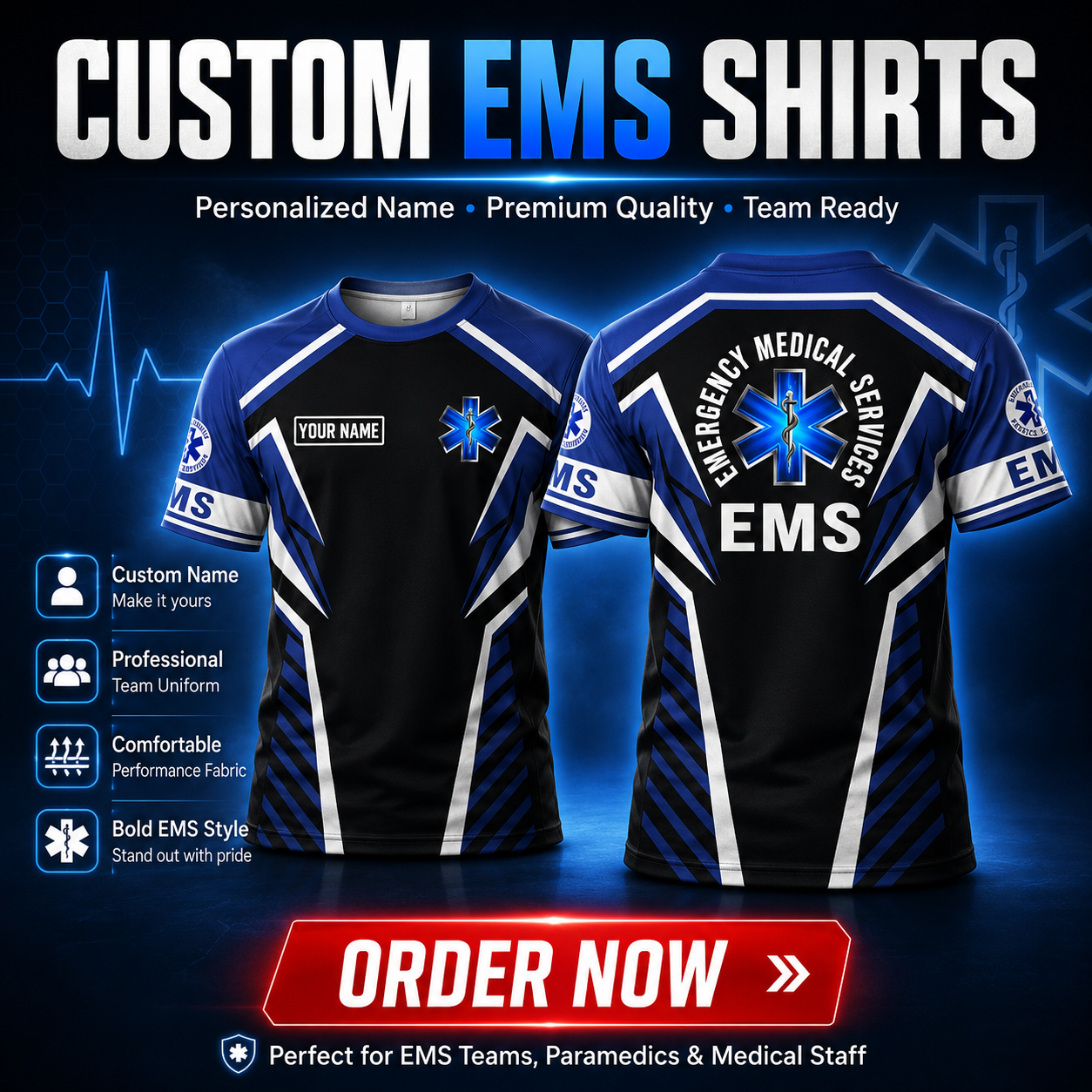 Gift Ideas That Make Blue Collar Workers Smile Personalized EMS Blue Shirt