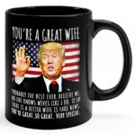 Black coffee mug featuring 'You're A Great Wife' text and design with speech graphic, front view