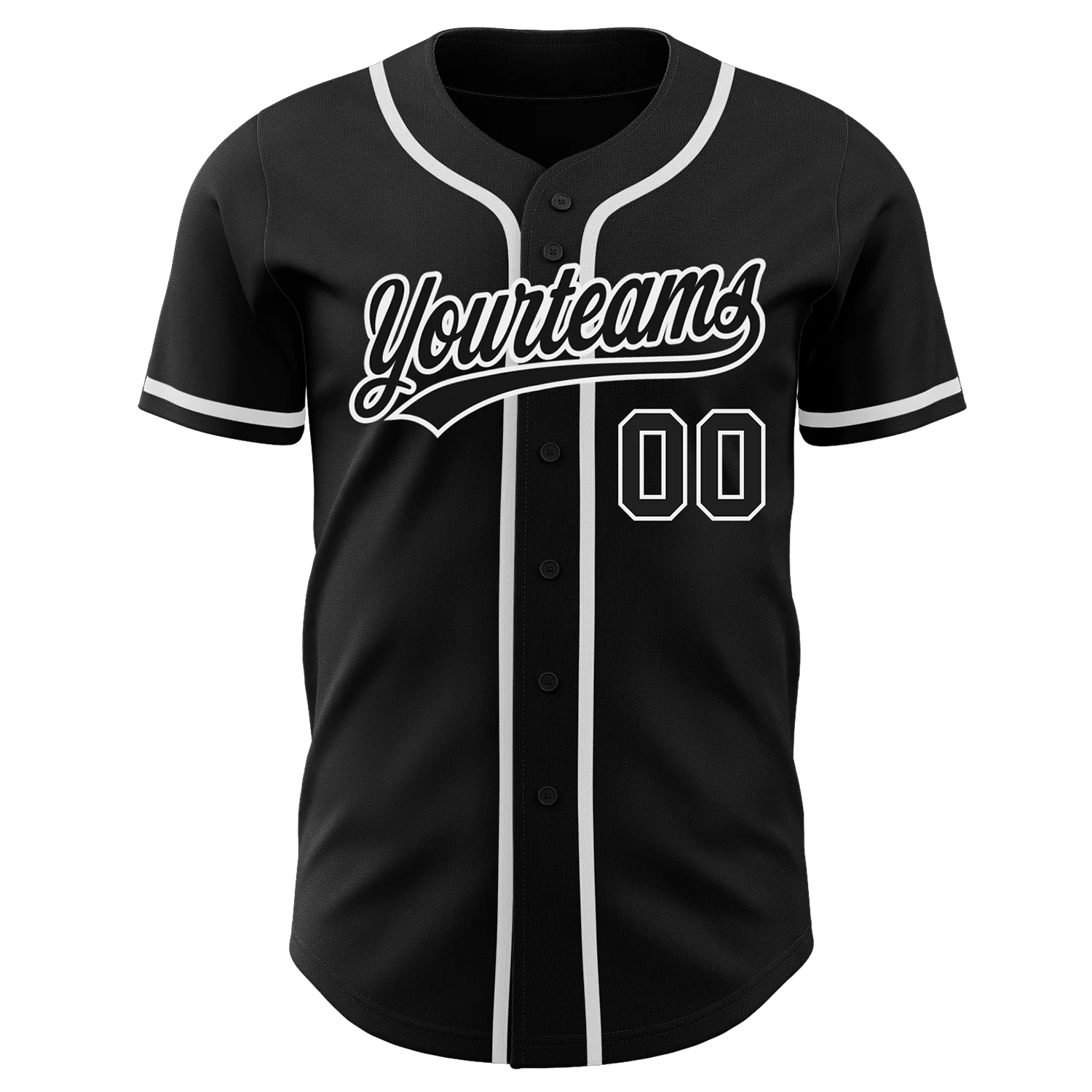 Black White Authentic Baseball Jersey Back angle of the custom black white authentic baseball jersey, highlighting the unique design and player number.