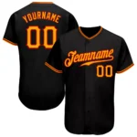 Front view of the black gold red authentic baseball jersey showcasing vibrant team name and number.