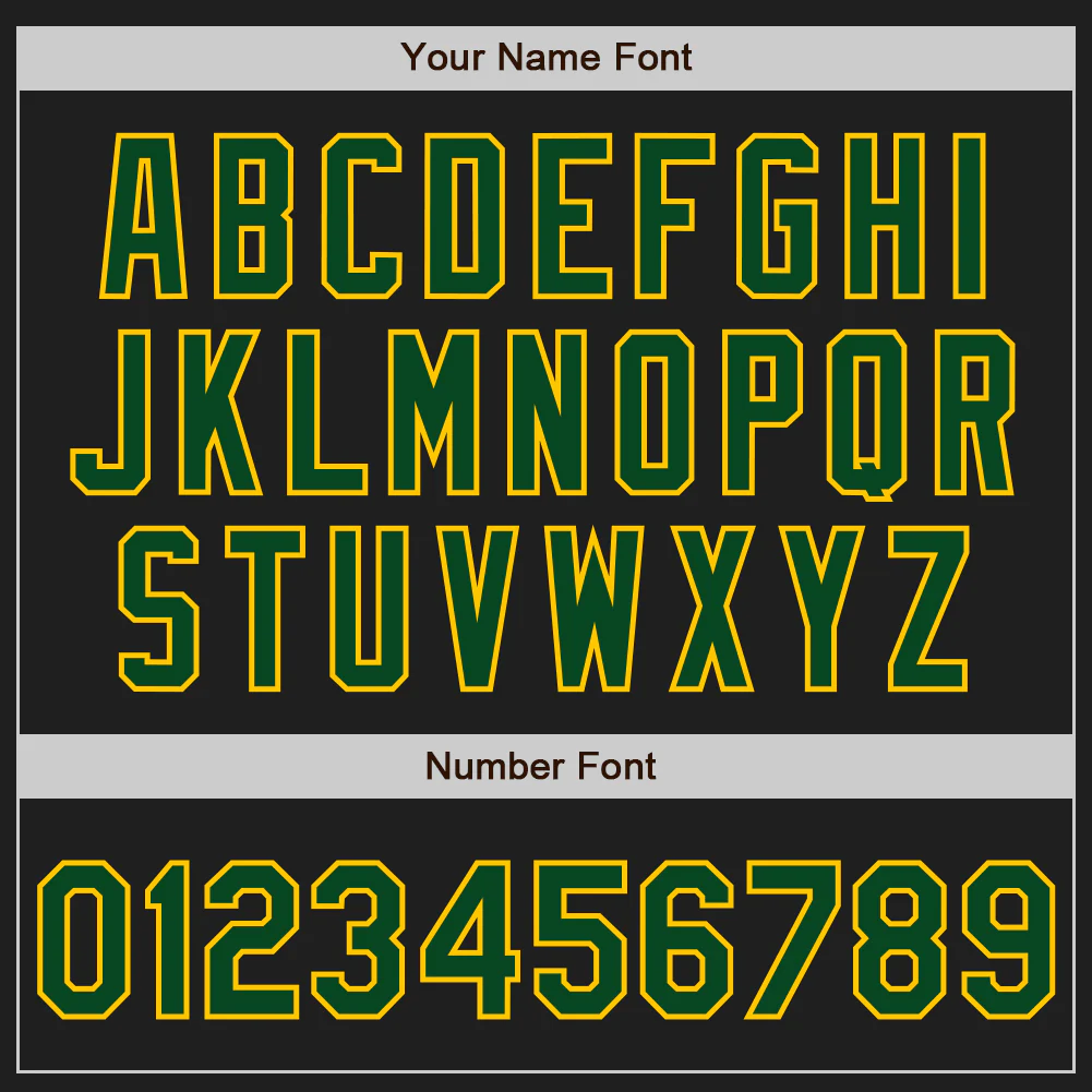 Black Green Gold Baseball Jersey Side view of the black green gold baseball jersey, emphasizing its sleek design and vibrant color contrast.