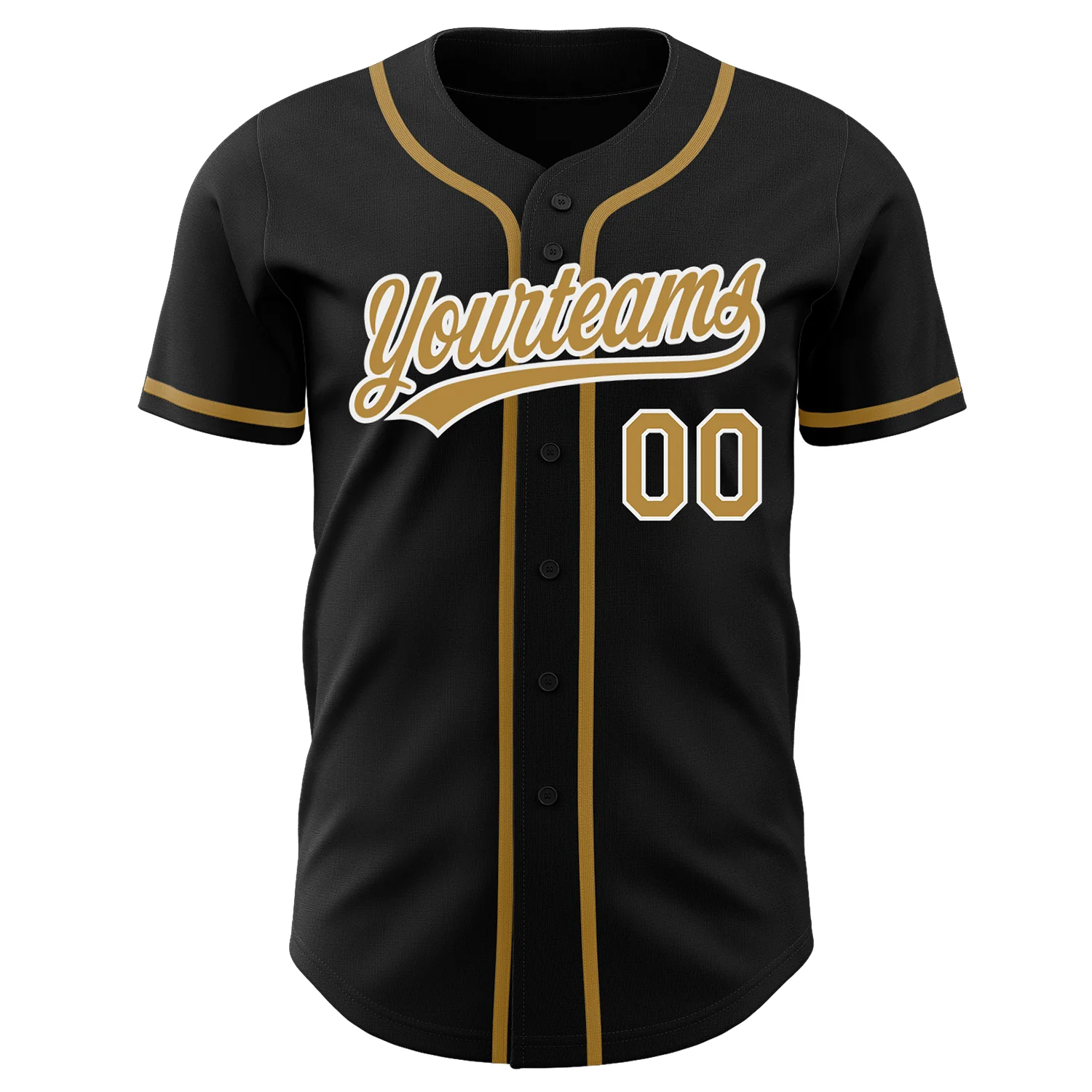 Black Old Gold White Authentic Baseball Jersey Back view of the black old gold white baseball jersey featuring customizable name and number.