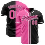 Front view of the black pink white authentic gradient baseball jersey showcasing vibrant colors and stylish design.