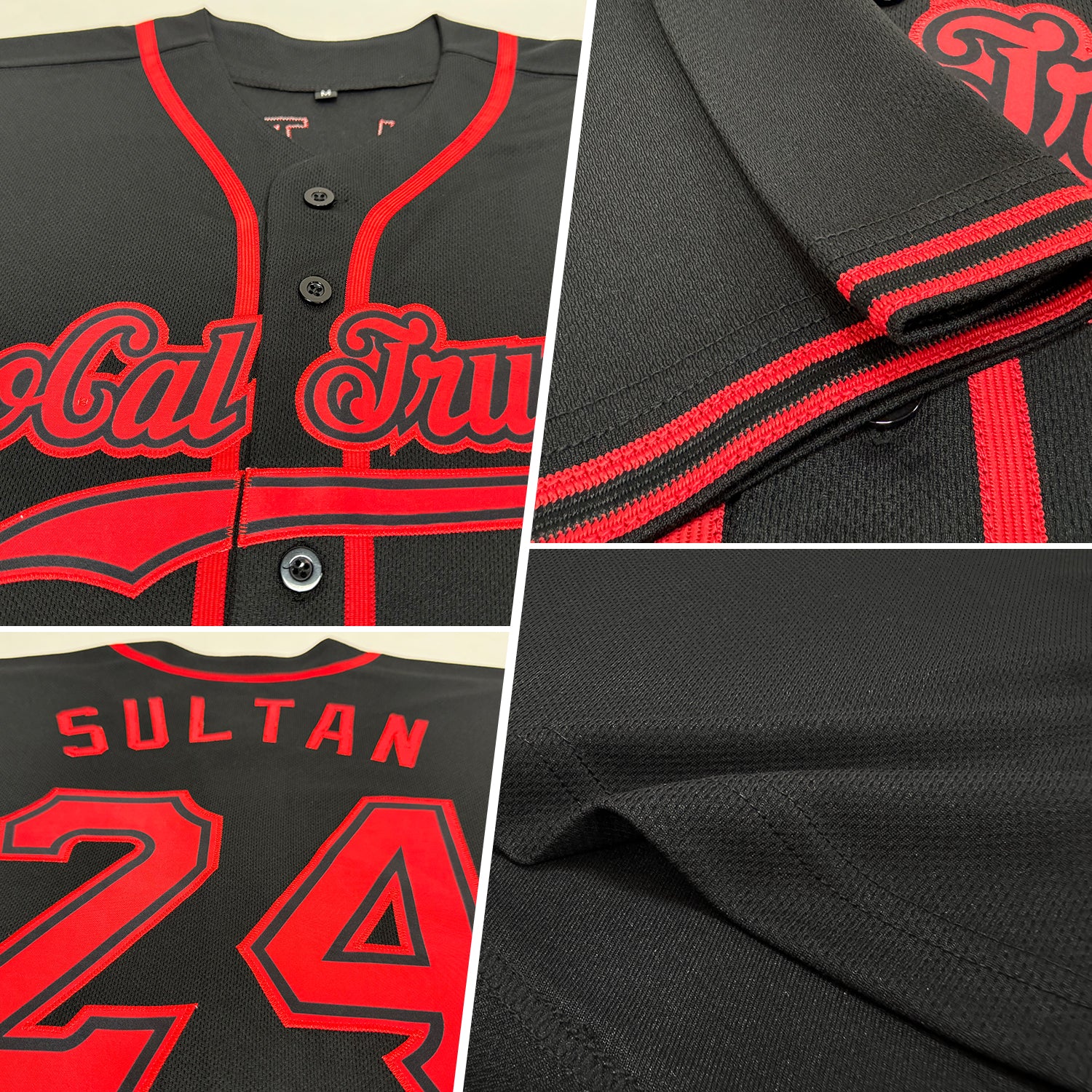 Black Red Authentic Baseball Jersey Back view of black red authentic baseball jersey featuring personalized name and number.