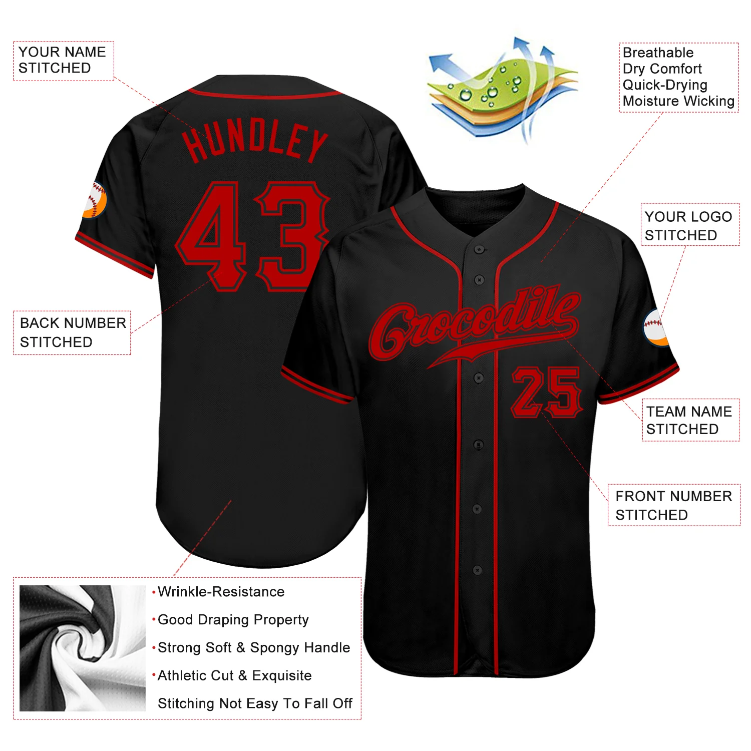 Black Red Authentic Baseball Jersey Lifestyle shot of black red authentic baseball jersey worn at a game, capturing excitement.