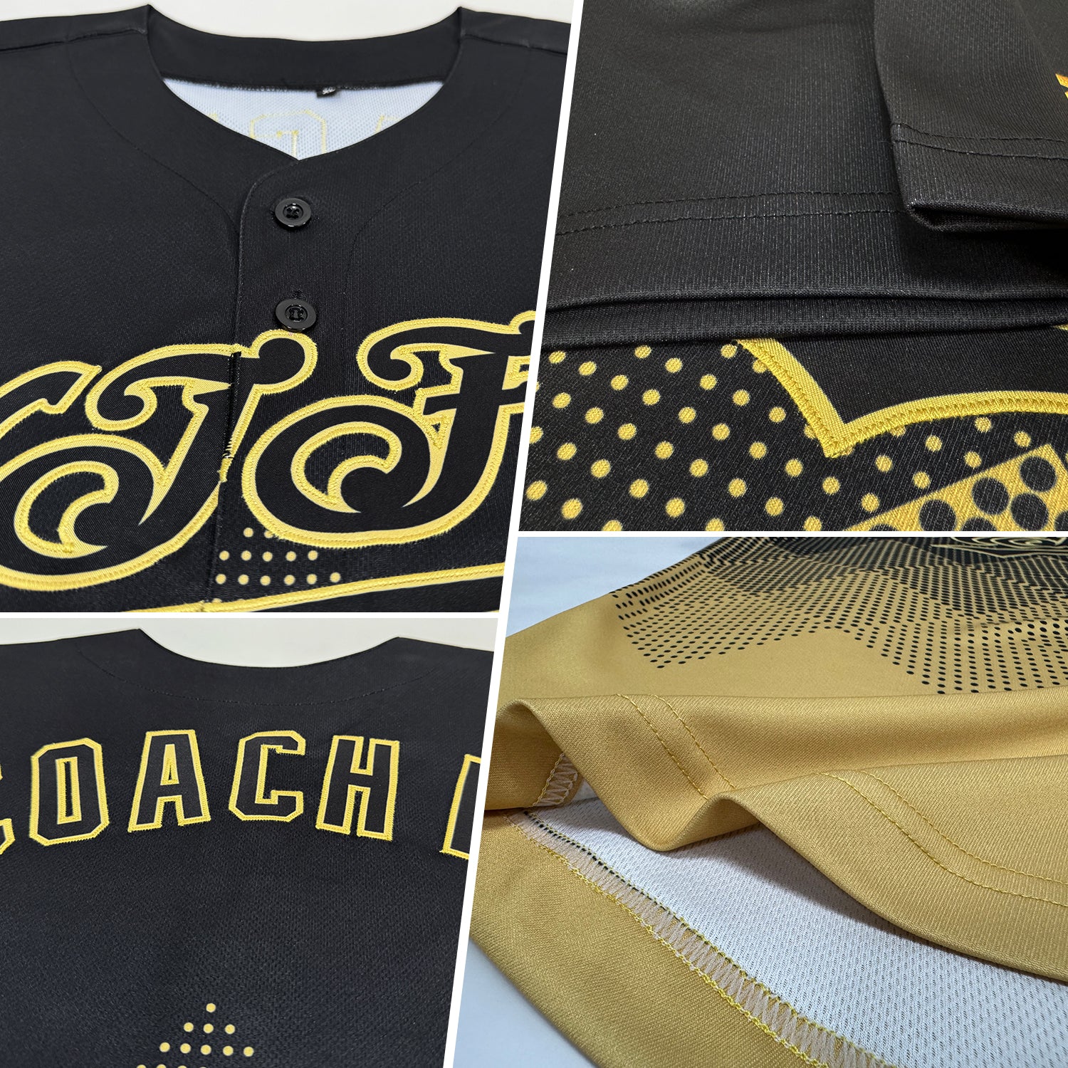 Black Vegas Gold 3D Pattern Baseball Jersey Back view of black Vegas gold 3D pattern baseball jersey showcasing personalized name and number.