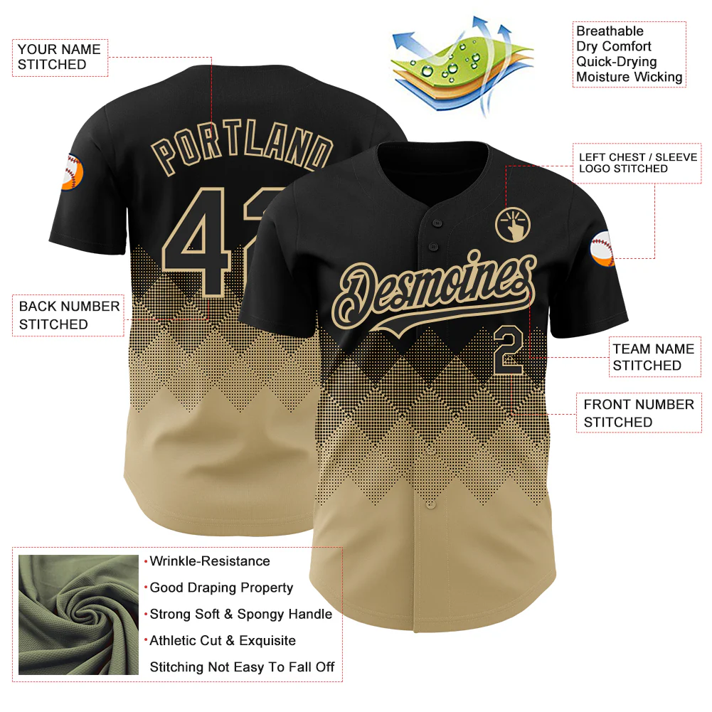 Black Vegas Gold 3D Pattern Baseball Jersey Lifestyle shot of a person wearing the black Vegas gold 3D pattern baseball jersey at a game.