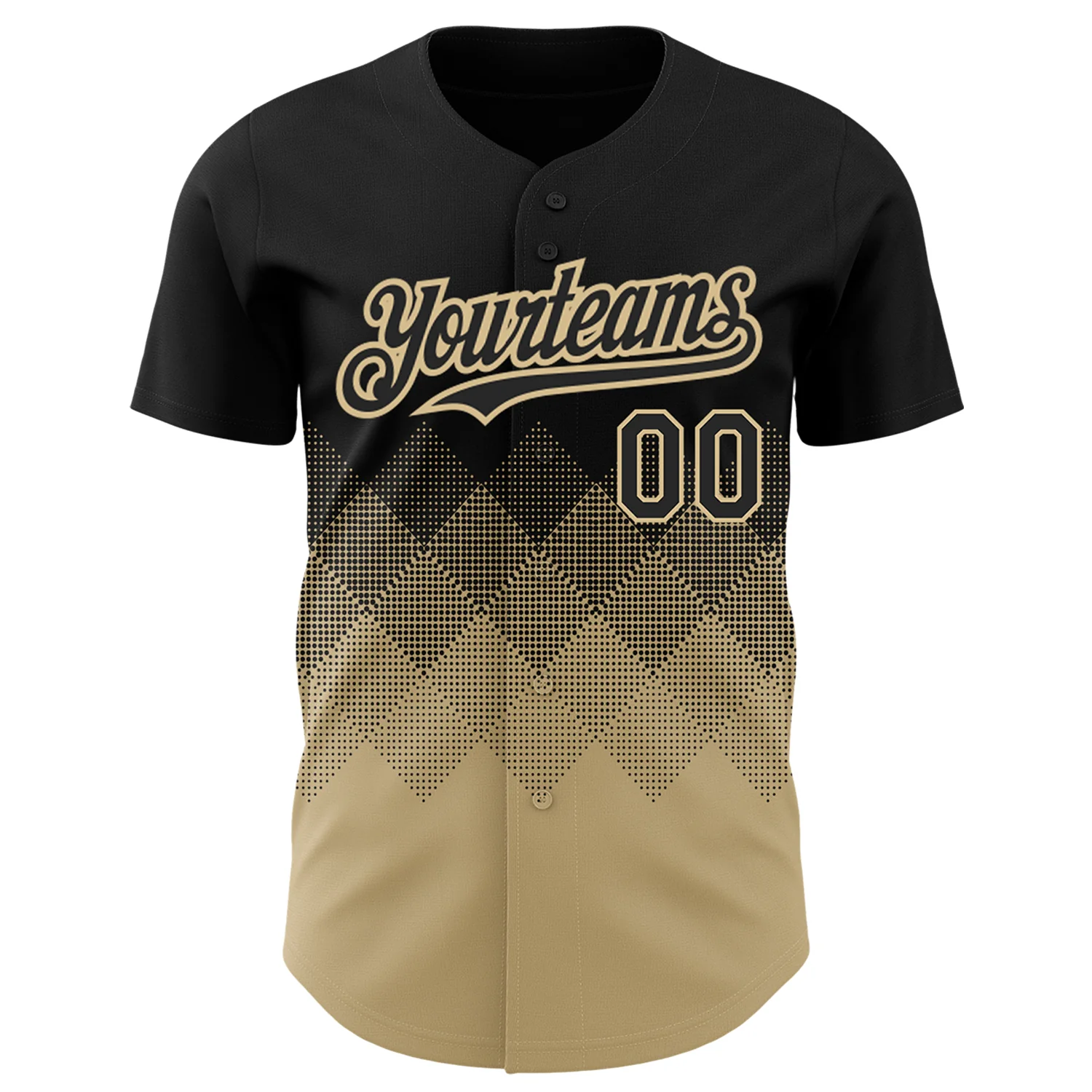 Black Vegas Gold 3D Pattern Baseball Jersey Close-up detail of the black Vegas gold 3D pattern texture on the baseball jersey.