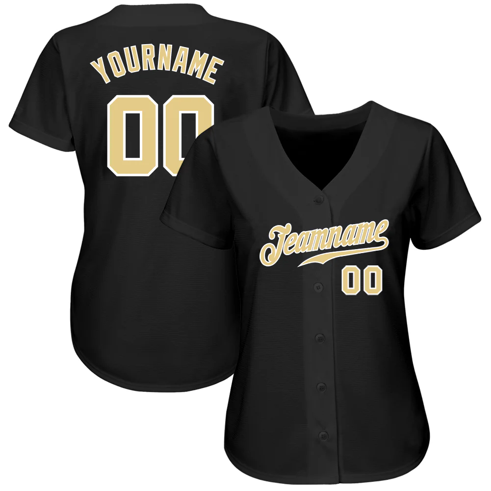 Black Vegas Gold Baseball Jersey Back view of the black vegas gold baseball jersey showcasing personalized details and sleek style.