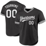Front view of the black white authentic throwback baseball jersey showcasing stylish details and a sporty design.