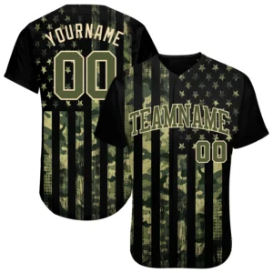 Front view of the camo olive cream 3D American flag jersey showcasing its unique design and colors.