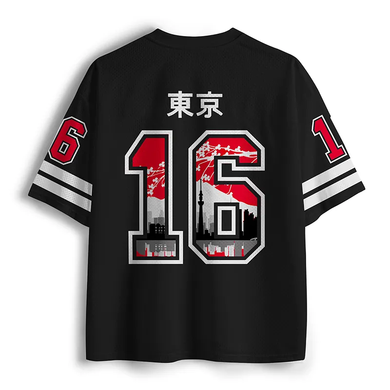 Tokyo Sakura Sunset Mesh Jersey Back view of the Tokyo Sakura Sunset Mesh Jersey showcasing its comfortable fit and stylish design details.