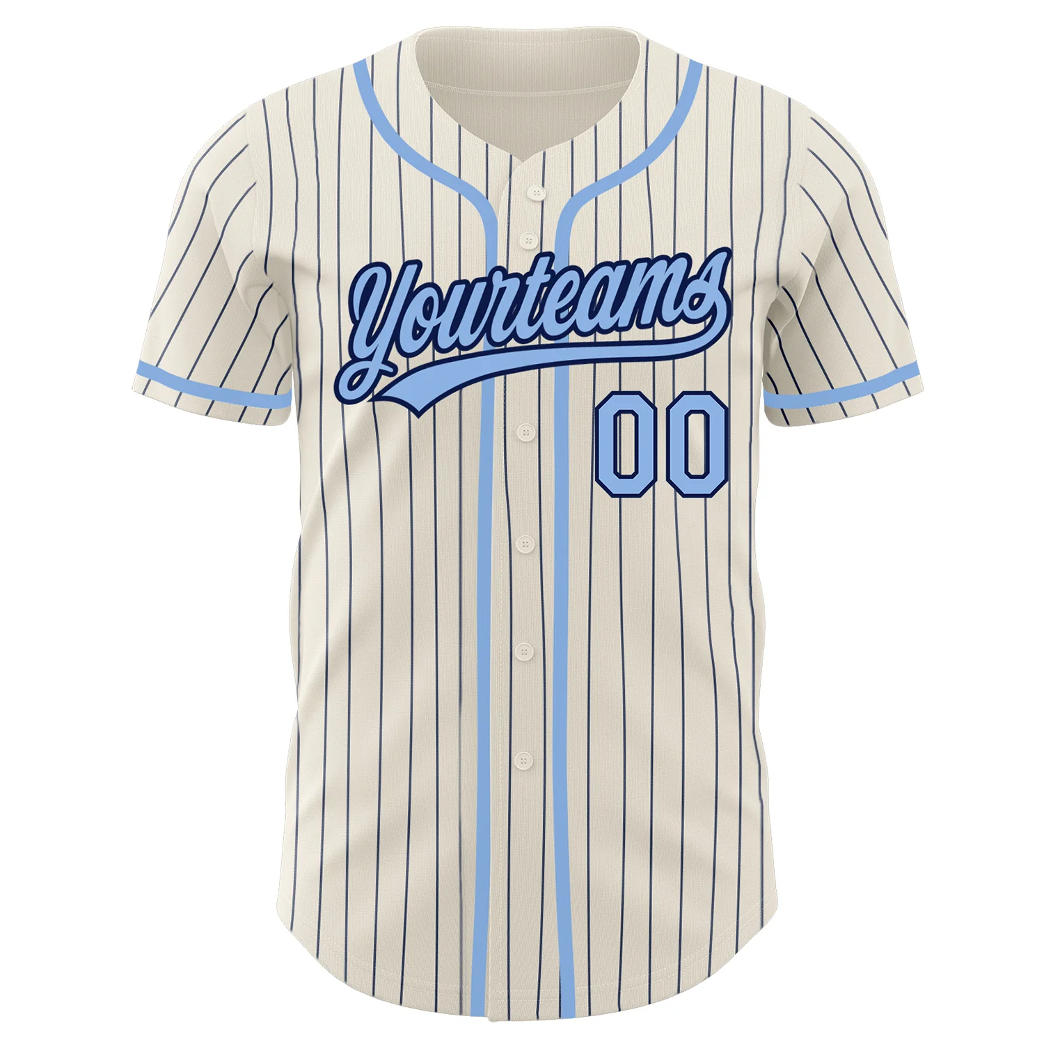 Cream Navy Pinstripe Baseball Jersey Back view showcasing the cream navy pinstripe baseball jersey with customizable name and number.
