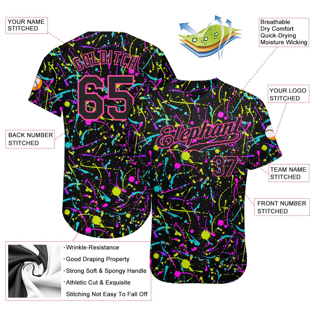 Graffiti Pattern Black Pink Baseball Jersey Lifestyle shot of the graffiti pattern black pink baseball jersey worn casually, emphasizing its stylish design.