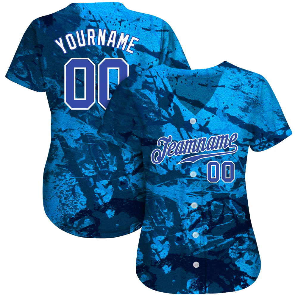 Graffiti Pattern Royal White Baseball Jersey Back view of the graffiti pattern royal white baseball jersey featuring personalized name and number for a stylish look.