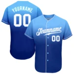 Front view of the light blue white royal authentic fade baseball jersey showcasing the stylish button-up design.