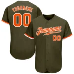 Front view of the olive orange white salute to service jersey featuring 'Teamname' and bold orange accents.