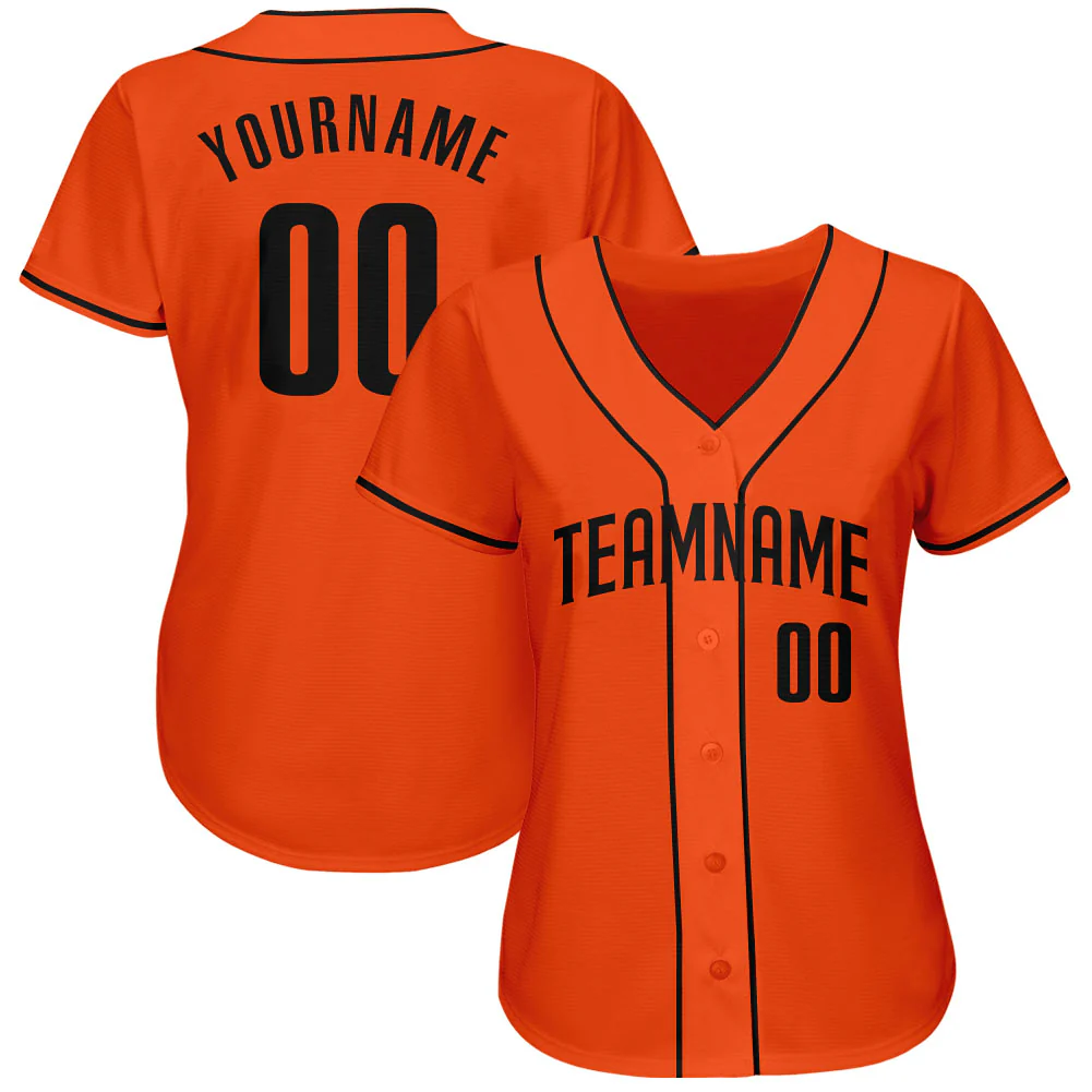 Orange Black Baseball Jersey Back view showing the custom orange black baseball jersey with 'YOURNAME' and '00' in striking black.