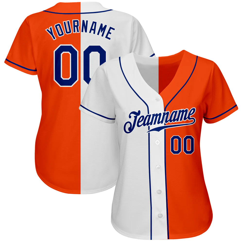 Orange Royal White Fashion Baseball Jersey Back view showcasing the orange royal white baseball jersey with customizable player name and number.