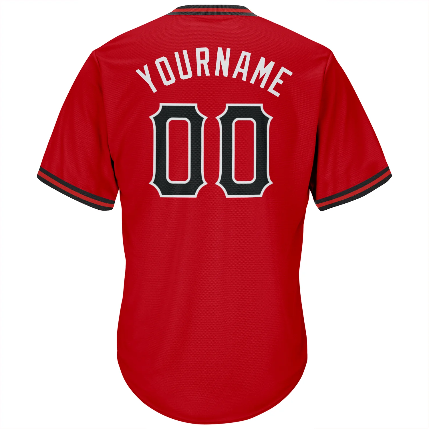 Red Black White Throwback Rib Knit Baseball Jersey Close-up of the rib knit texture on the red black white throwback jersey, highlighting quality and comfort.