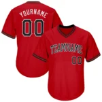 Custom red black white throwback jersey showing front view with bold team name and number 00 design.