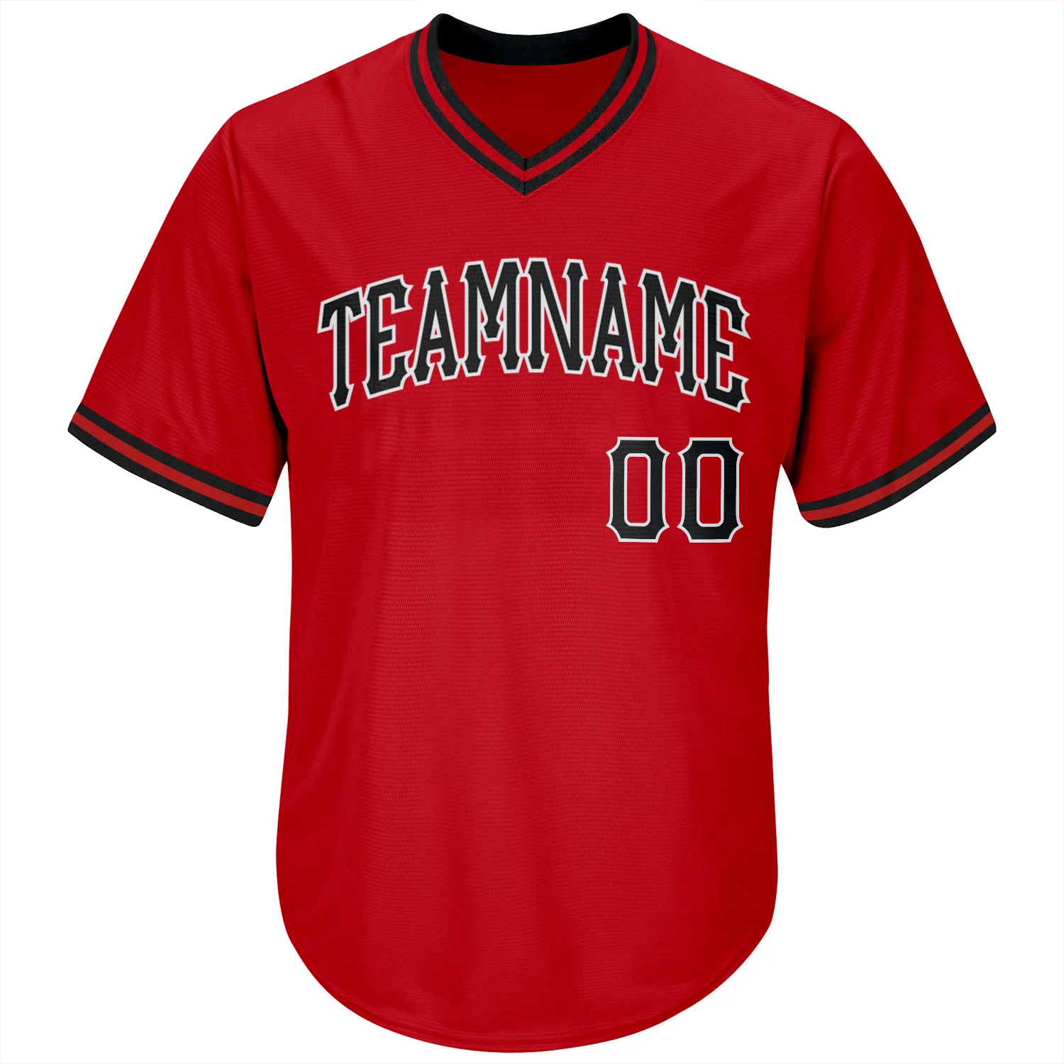 Red Black White Throwback Rib Knit Baseball Jersey Back view of the red black white throwback jersey with a personalized name and number 00.
