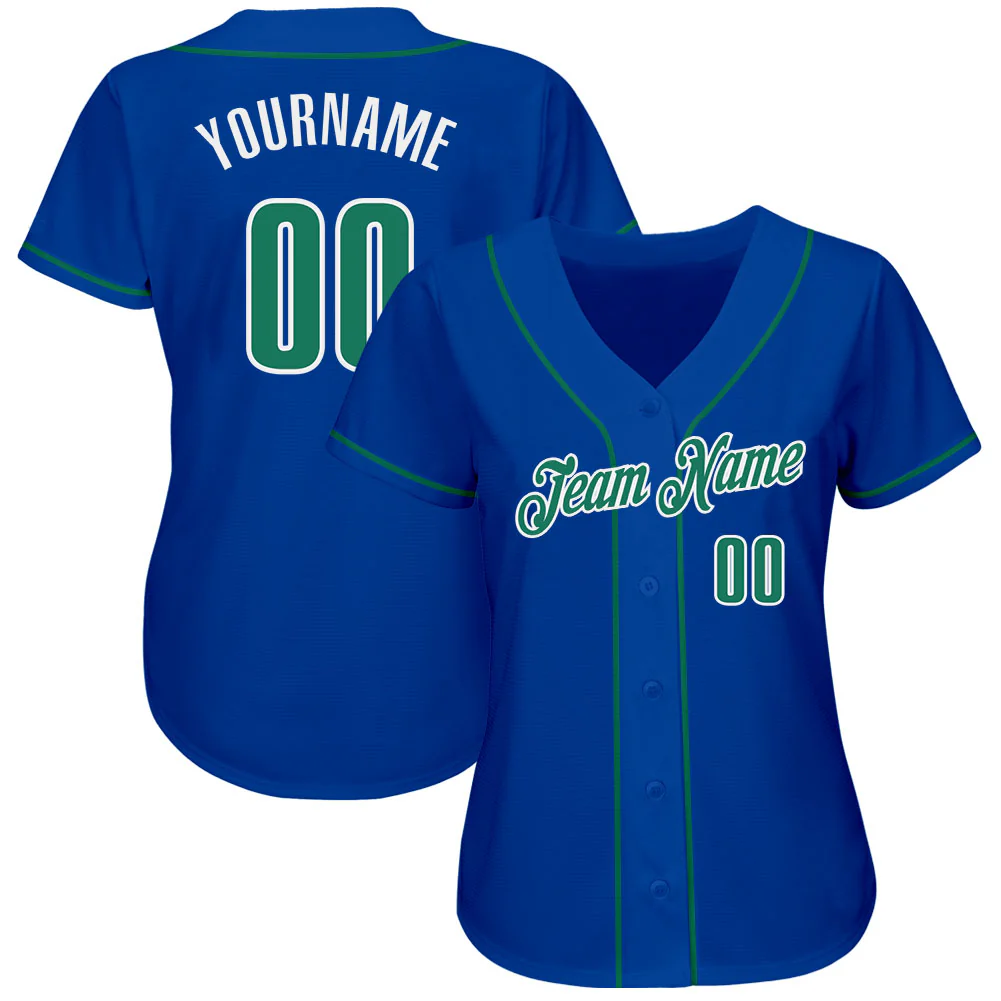 Royal Kelly Green White Baseball Jersey Back view of the royal kelly green white baseball jersey featuring personalized name and number for a custom touch.