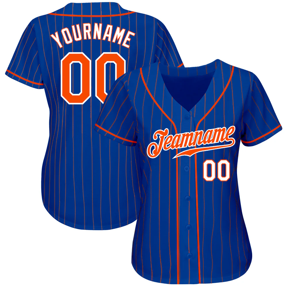 Royal Orange Pinstripe Baseball Jersey Back view of the royal orange pinstripe baseball jersey with 'YOURNAME' and number 00 in striking orange.