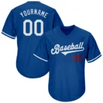 Front view of the royal white red authentic throwback jersey features a classic design with bold lettering.