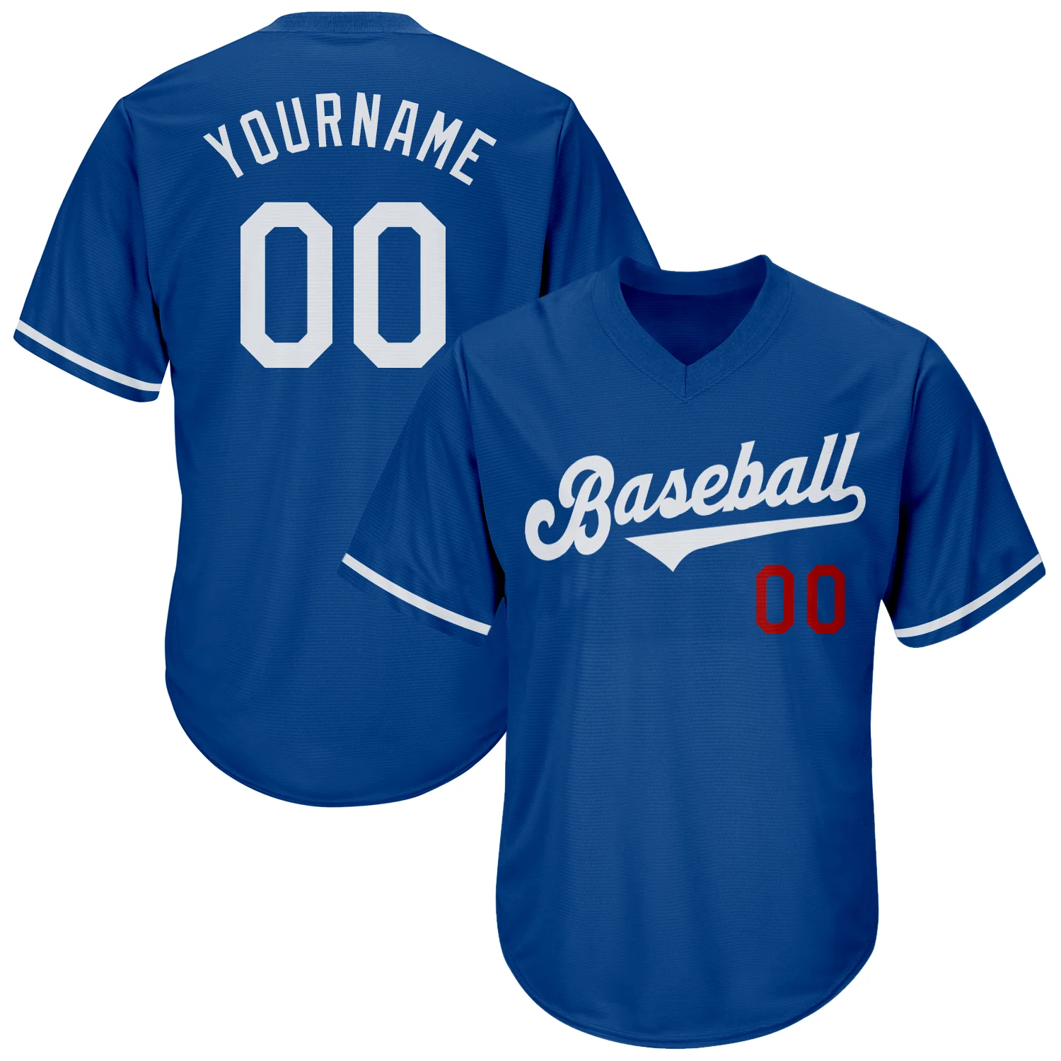 Royal White Red Authentic Throwback Baseball Jersey Front view of the royal white red authentic throwback jersey features a classic design with bold lettering.