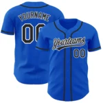 Front view of the thunder blue black white authentic baseball jersey showcasing vibrant colors and design.