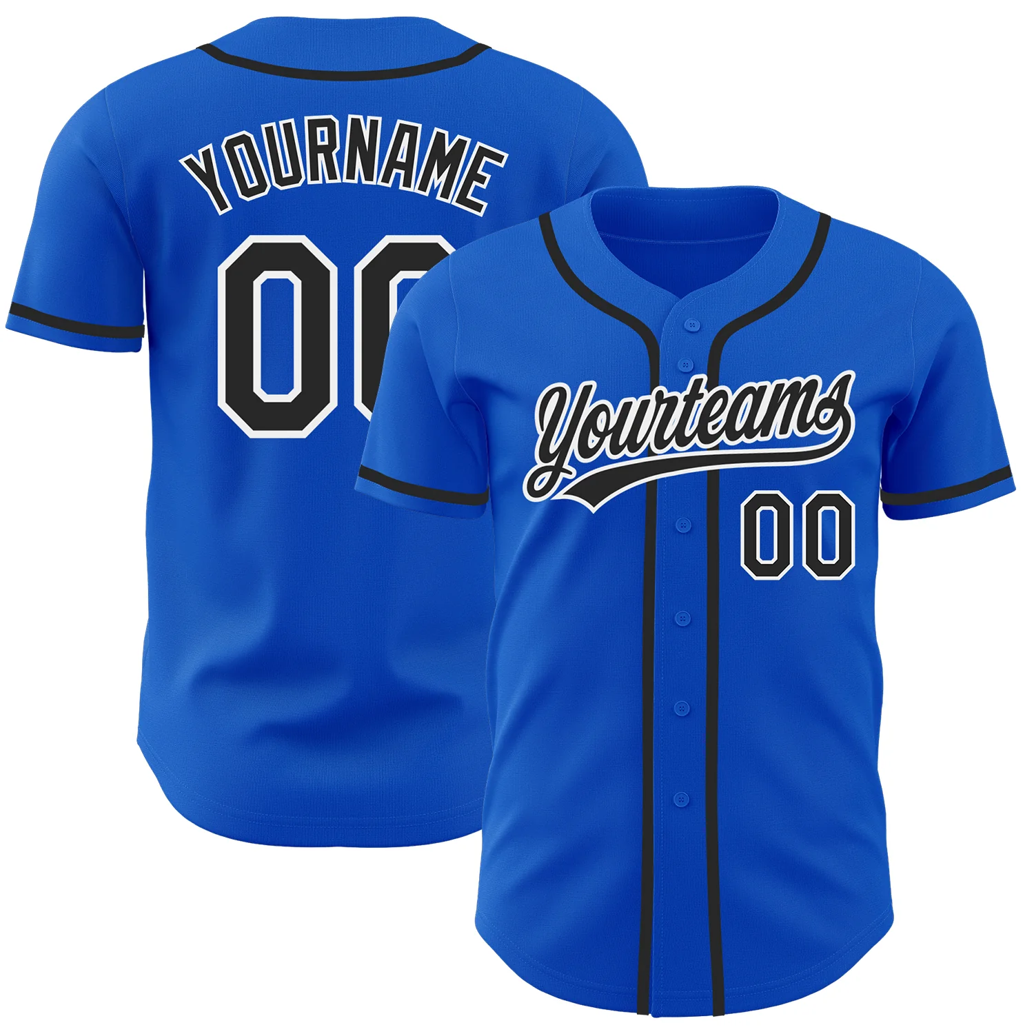 Thunder Blue Black White Authentic Baseball Jersey Front view of the thunder blue black white authentic baseball jersey showcasing vibrant colors and design.