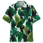 Bigfoot Silhouette Monstera Leaves Hawaiian Shirt