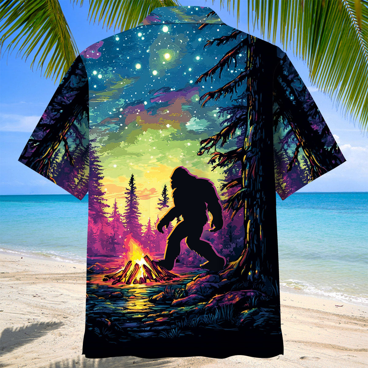 Bigfoot Alone Campfire Night Hawaiian Shirt Bigfoot Alone Campfire Night Hawaiian Shirt - Image 4