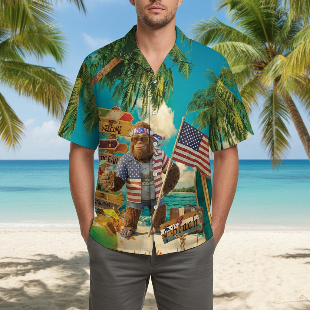 Funny Bigfoot Patriot Tropical Beach Hawaiian Shirt Funny Bigfoot Patriot Tropical Beach Hawaiian Shirt - Image 7