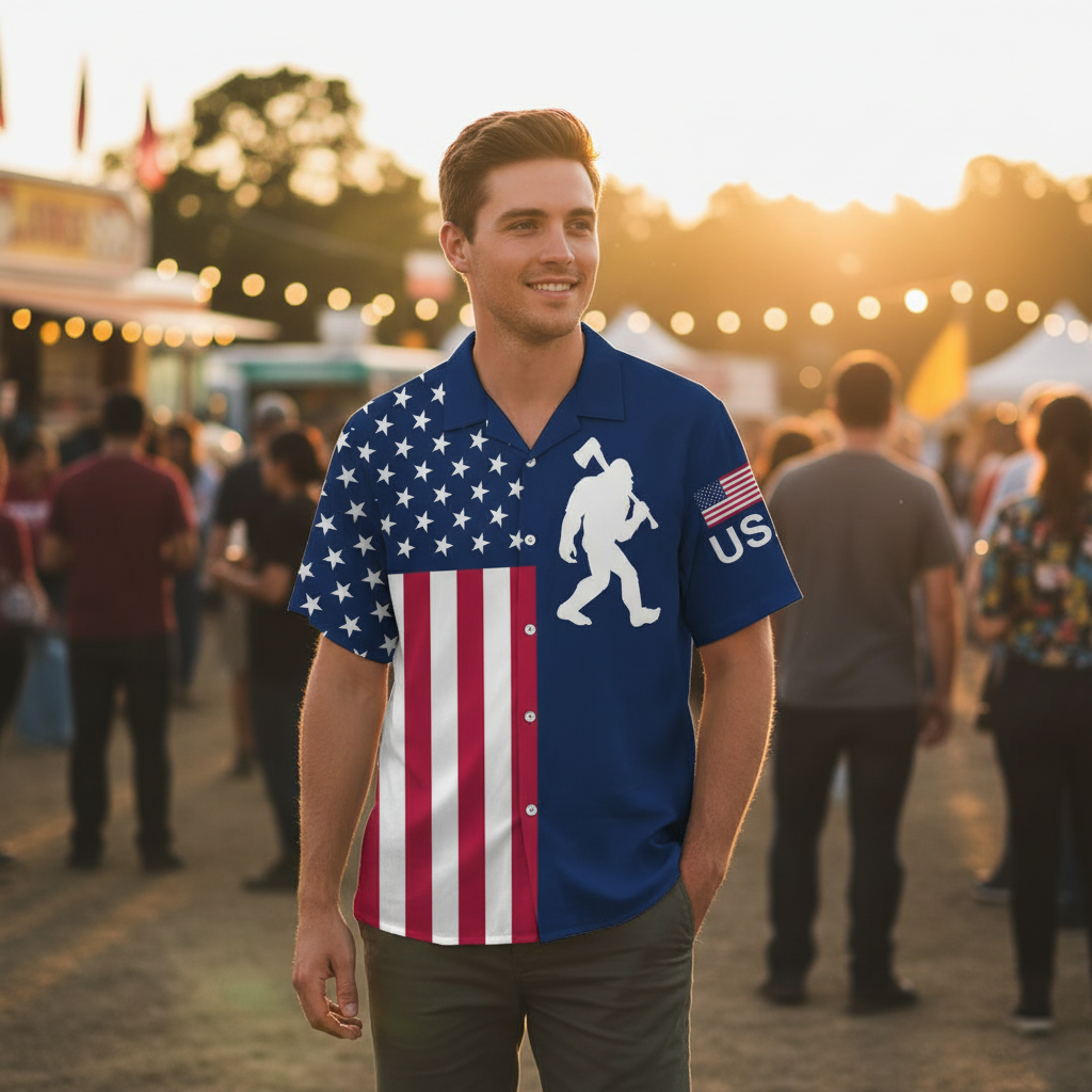 America Bigfoot Carries Axe Hawaiian Shirt America Bigfoot Carries Axe Hawaiian Shirt - Image 9