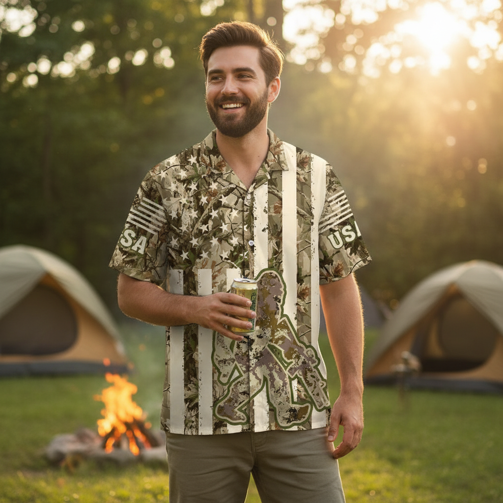 Bigfoot American Flag Camouflage Hawaiian Shirt Bigfoot American Flag Camouflage Hawaiian Shirt - Image 12