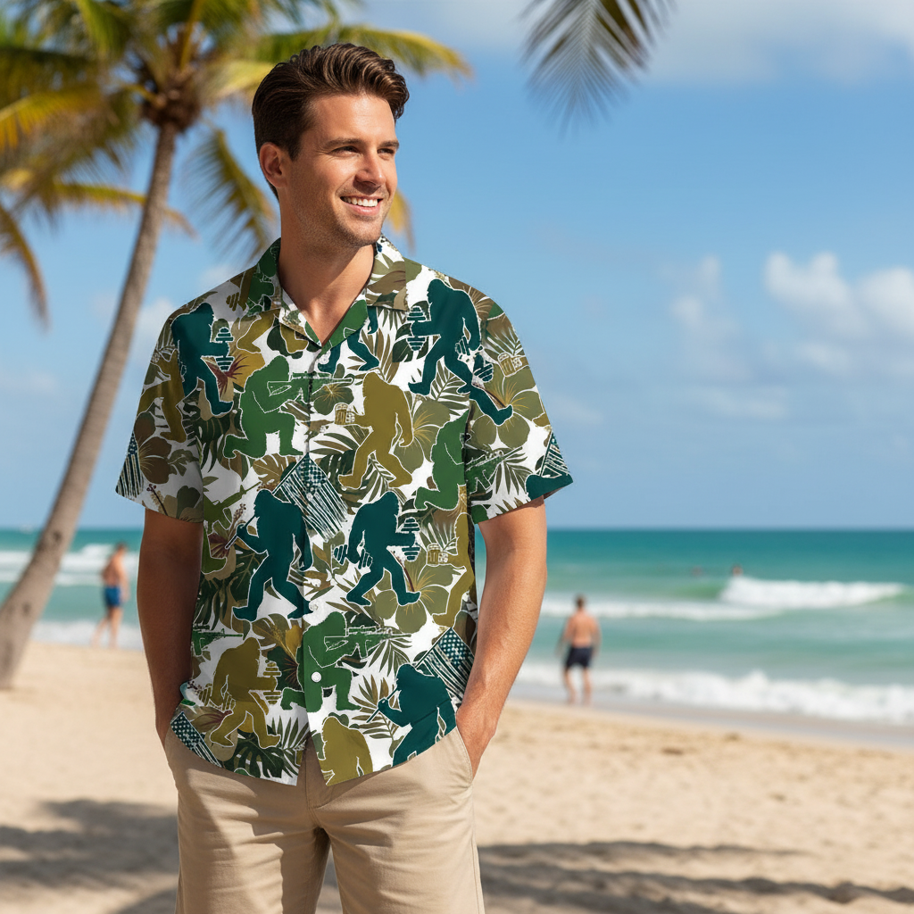 Bigfoot Moss Green Tropical Hawaiian Shirt Bigfoot Moss Green Tropical Hawaiian Shirt - Image 10