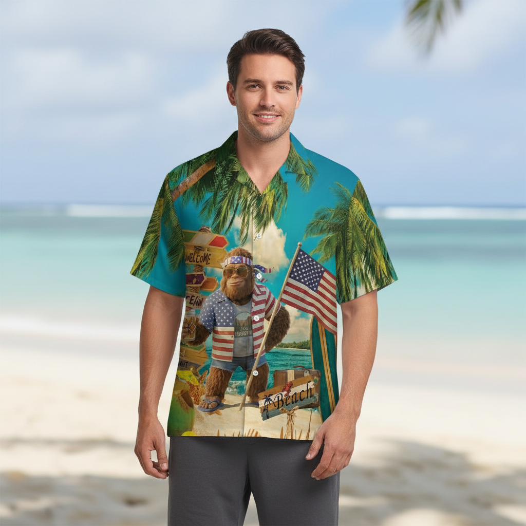 Funny Bigfoot Patriot Tropical Beach Hawaiian Shirt Funny Bigfoot Patriot Tropical Beach Hawaiian Shirt - Image 8